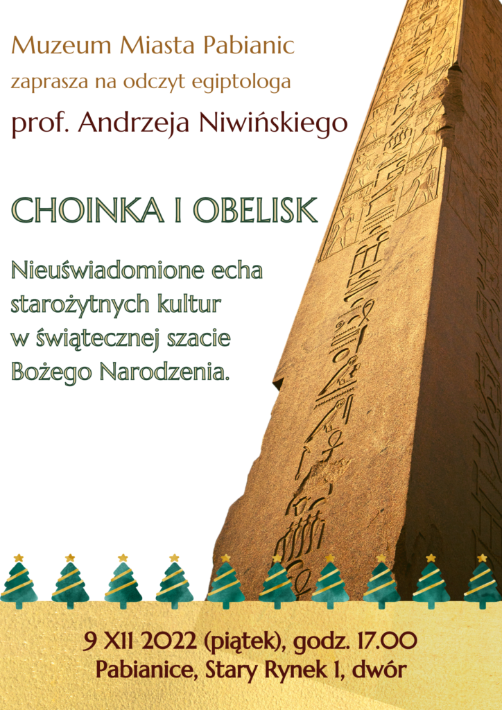 plakat na wykład prof. Andrzeja Niwińskiego "Choinka i obelisk"
